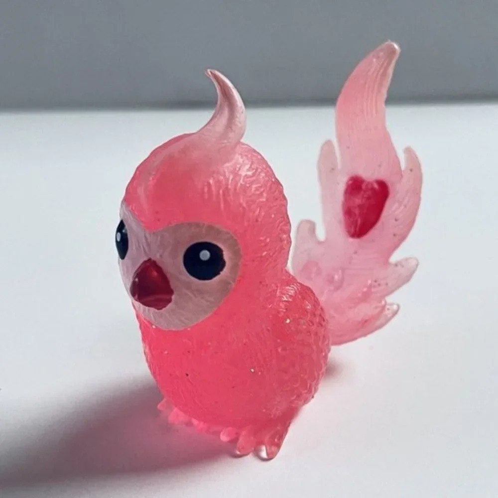 Glitter Cupid Valentines Day Pink Cockatiel Bird Red Heart Mini Doll Toy Collect